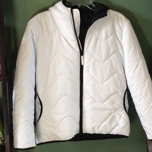 Light weight white winter jacket with black trim